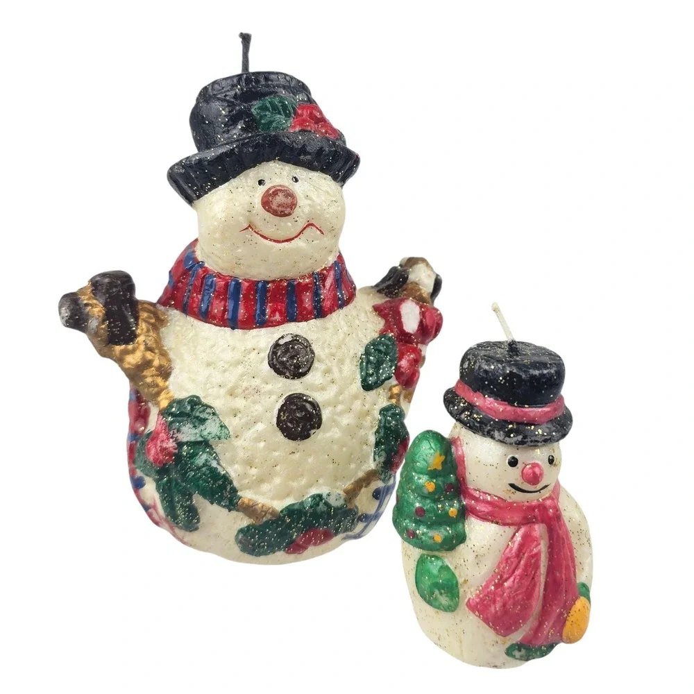 Christmas Candle Snowman with‎ Tree Holiday Decor Festive Decoration